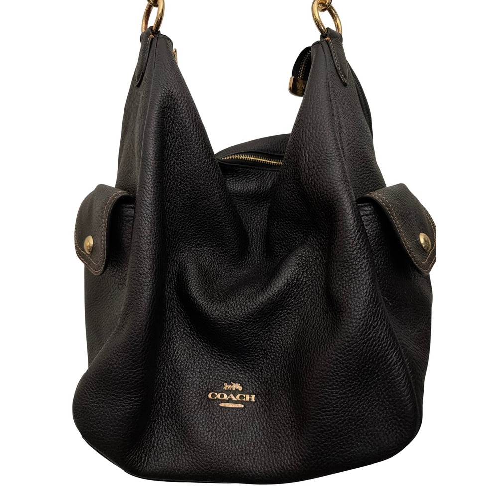 Coach Black Pebbled Leather Shoulder Bag Hobo Gold Hardware H2222-6152 - Picture 2 of 12